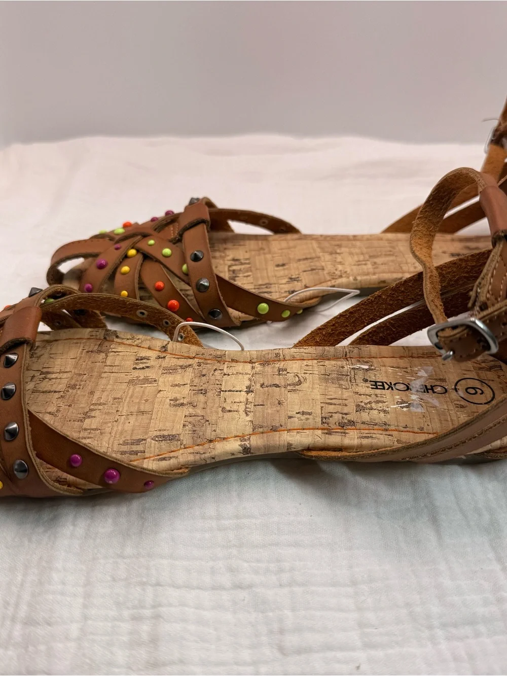 NEW Cherokee Women’s Brown Studded Ankle-Strap Sandals - Multicolor Stud Detail